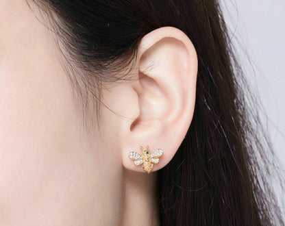 Beejeweled Genuine Silver and Crystal Bee Earrings