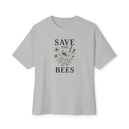 Eco-Friendly Oversized 'Save the Bees' – Monochrome Wildflower Illustration T-Shirt