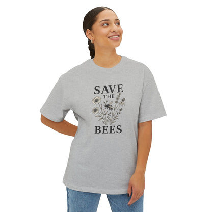 Eco-Friendly Oversized 'Save the Bees' – Monochrome Wildflower Illustration T-Shirt