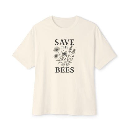 Eco-Friendly Oversized 'Save the Bees' – Monochrome Wildflower Illustration T-Shirt