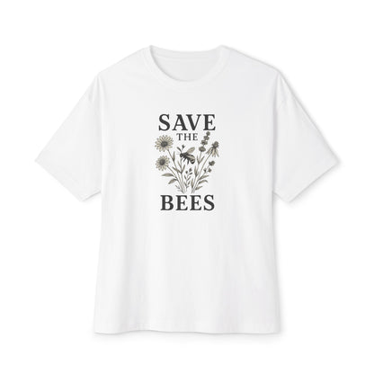 Eco-Friendly Oversized 'Save the Bees' – Monochrome Wildflower Illustration T-Shirt