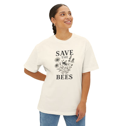 Eco-Friendly Oversized 'Save the Bees' – Monochrome Wildflower Illustration T-Shirt