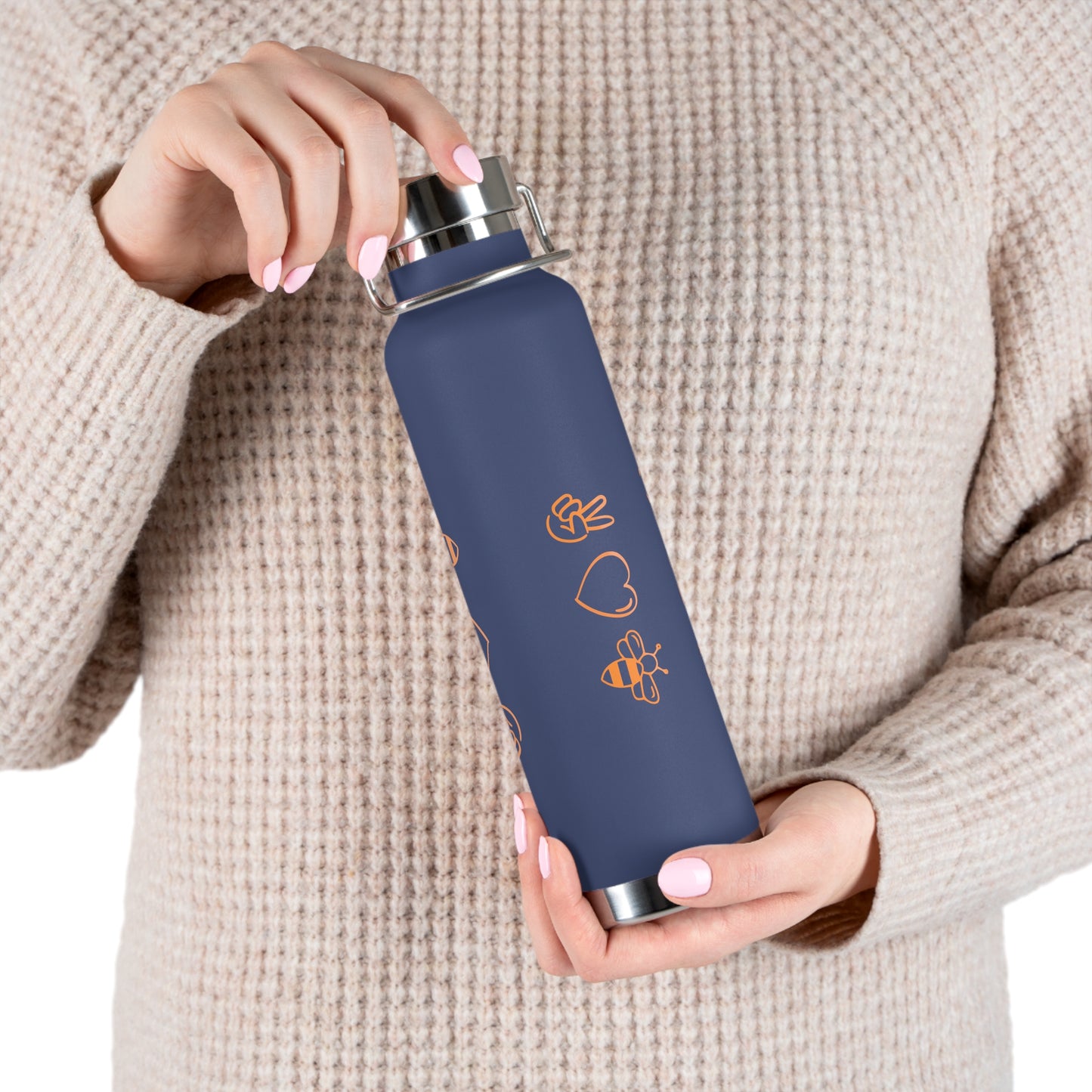 Peace, Love & Bees Copper Vacuum Insulated Bottle, 22oz