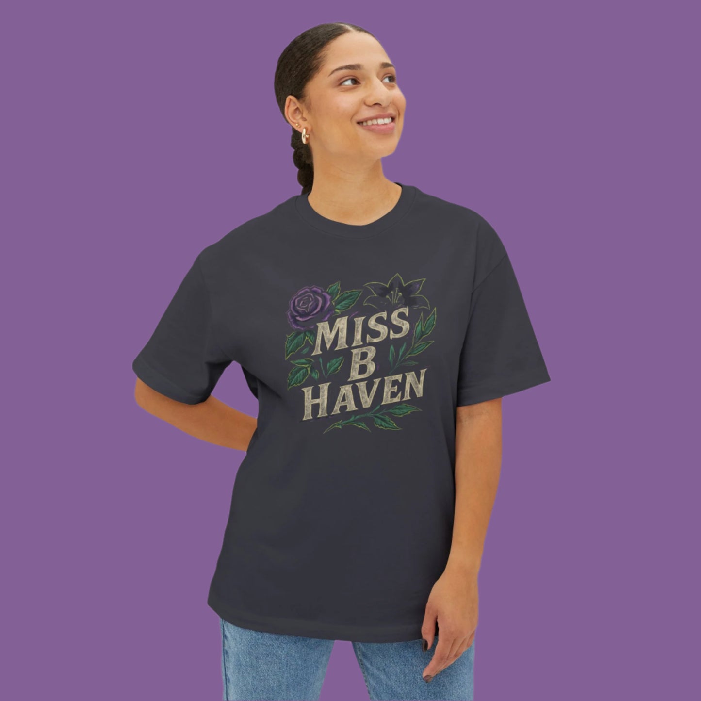 Purple Rose Oversized Boxy T-Shirt, Miss B Haven- Relaxed Fit