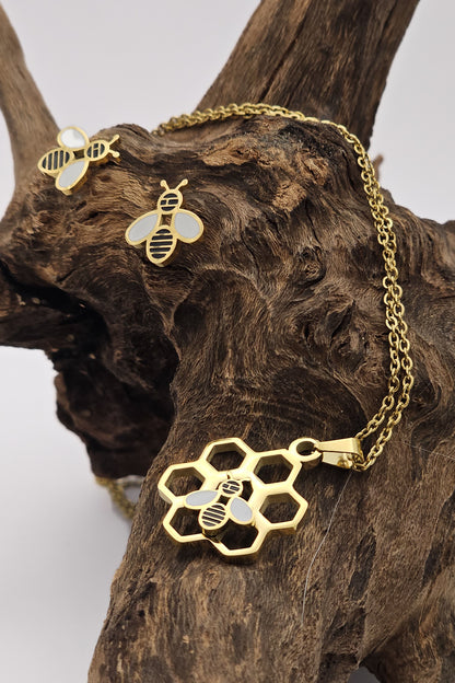 Honeycomb Bee Necklace & Earring Set