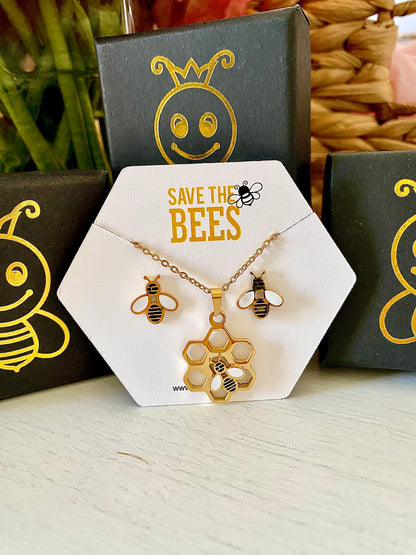 Bumble Bee Necklace + Earring Set