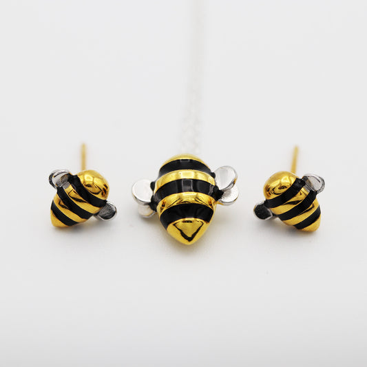Bee-Inspired Bumblebee Necklace + Earring Set
